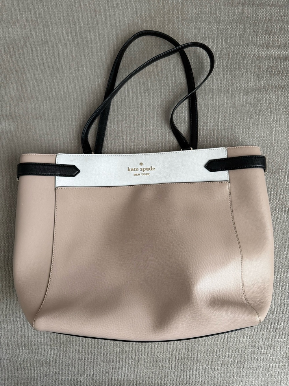 kate spade Beige, White & Black Leather Tote